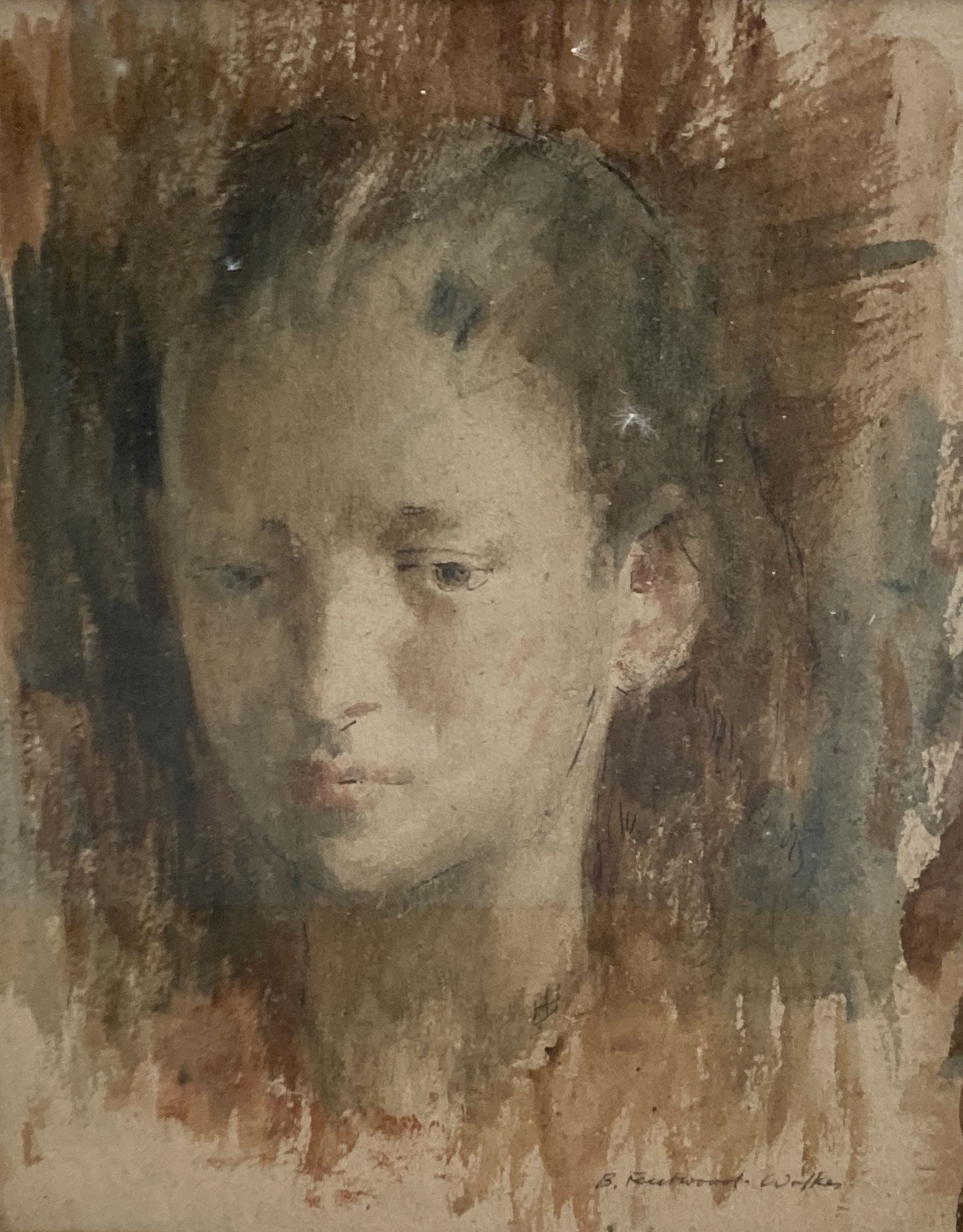 Bernard Fleetwood Walker (1892-1965), watercolour, Head study, signed, 25 x 20cm